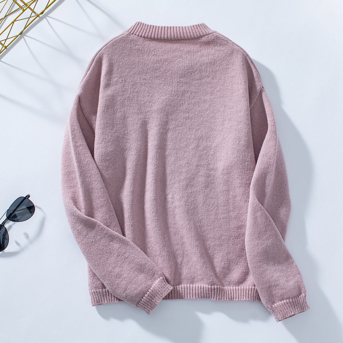 Notch Neck Chest Pocket Knit Sweater - Lotuspink - 1