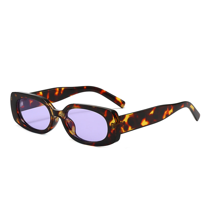 Slim Rectangle Tinted Lens Sunglasses - Leopard