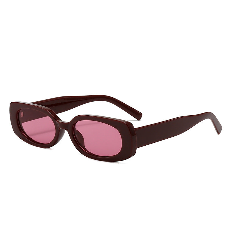 Slim Rectangle Tinted Lens Sunglasses - Red