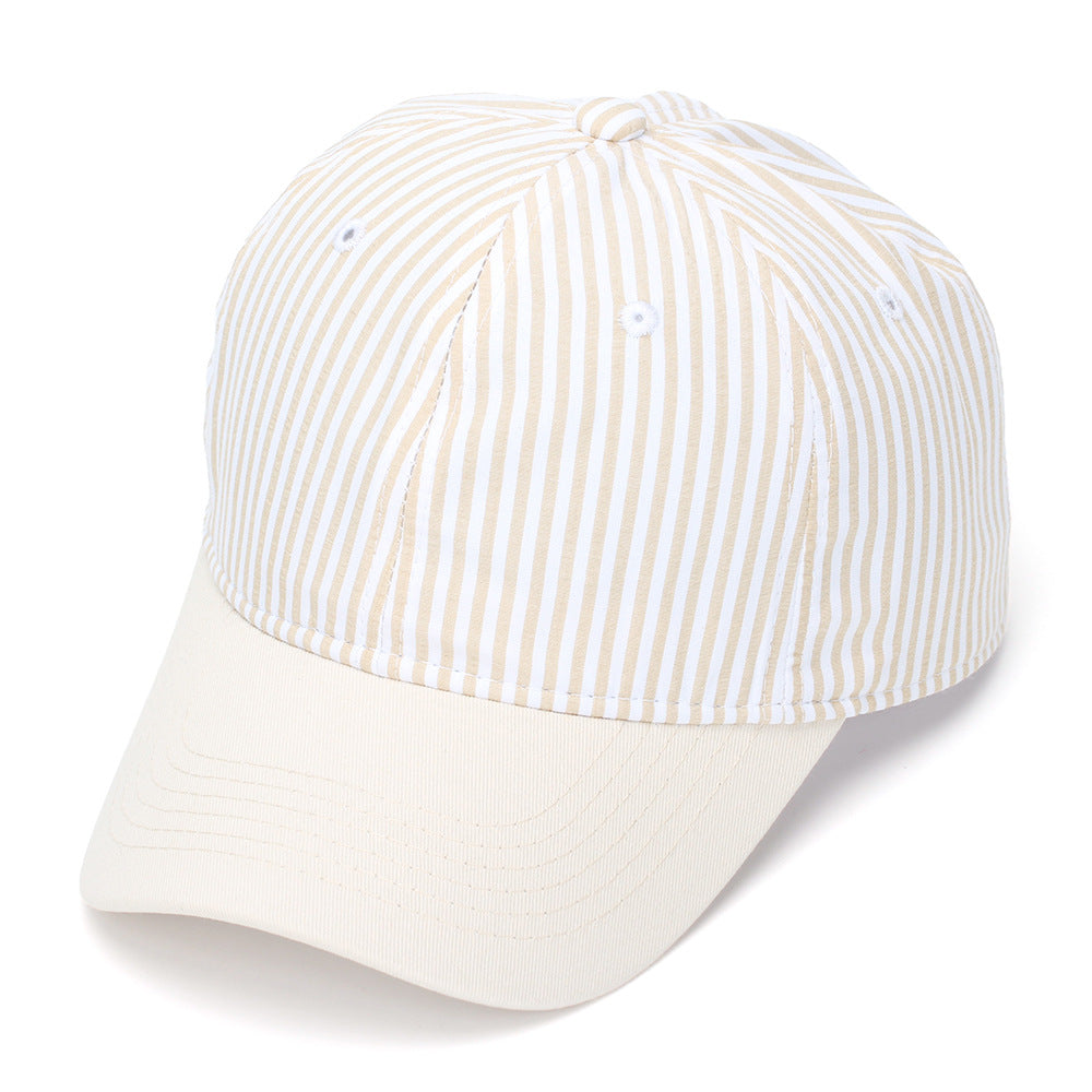 Classic Pinstripe Cotton Baseball Cap - Beige