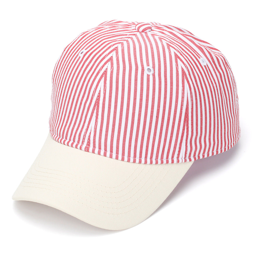 Classic Pinstripe Cotton Baseball Cap - Red