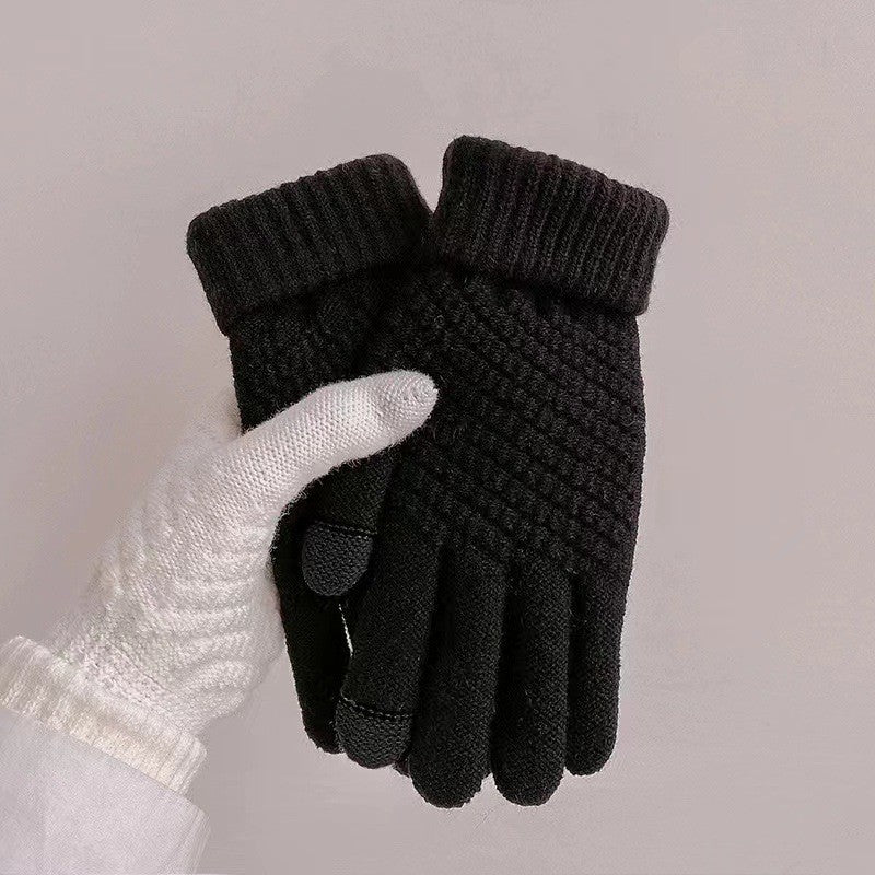 Textured Knit Touchscreen Winter Gloves - Black