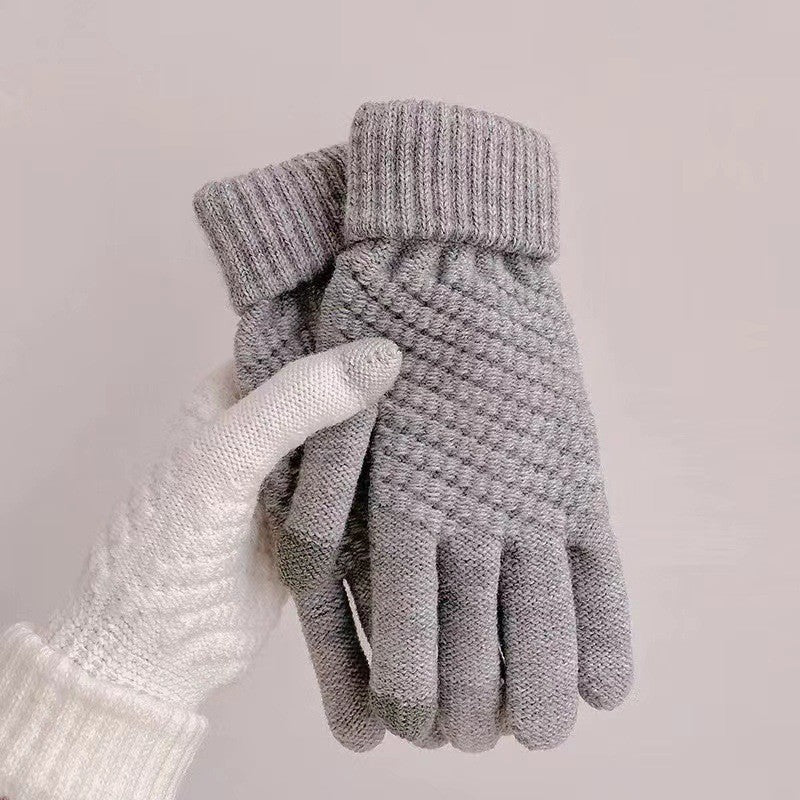 Textured Knit Touchscreen Winter Gloves - Grey