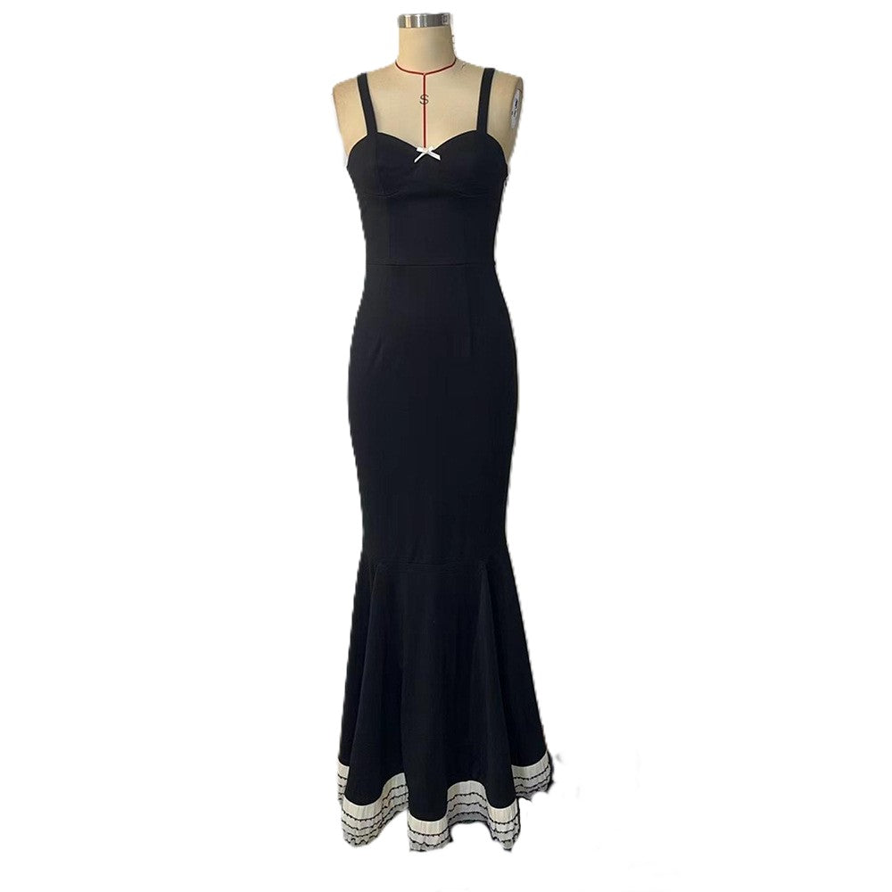 Bow Detail Mermaid Hem Maxi Dress - Black - 1