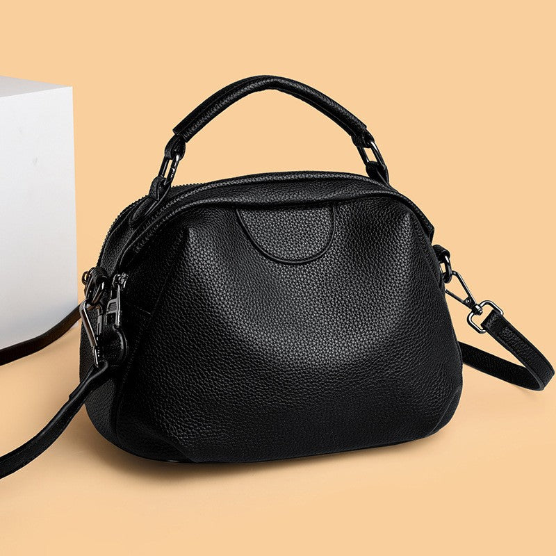 Black Pebbled Dome Satchel with Crossbody Strap