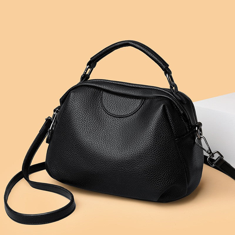 Black Pebbled Dome Satchel with Crossbody Strap