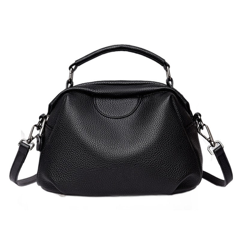 Black Pebbled Dome Satchel with Crossbody Strap