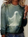 Painted Print Round Neck Long Sleeve Tee - Color_02