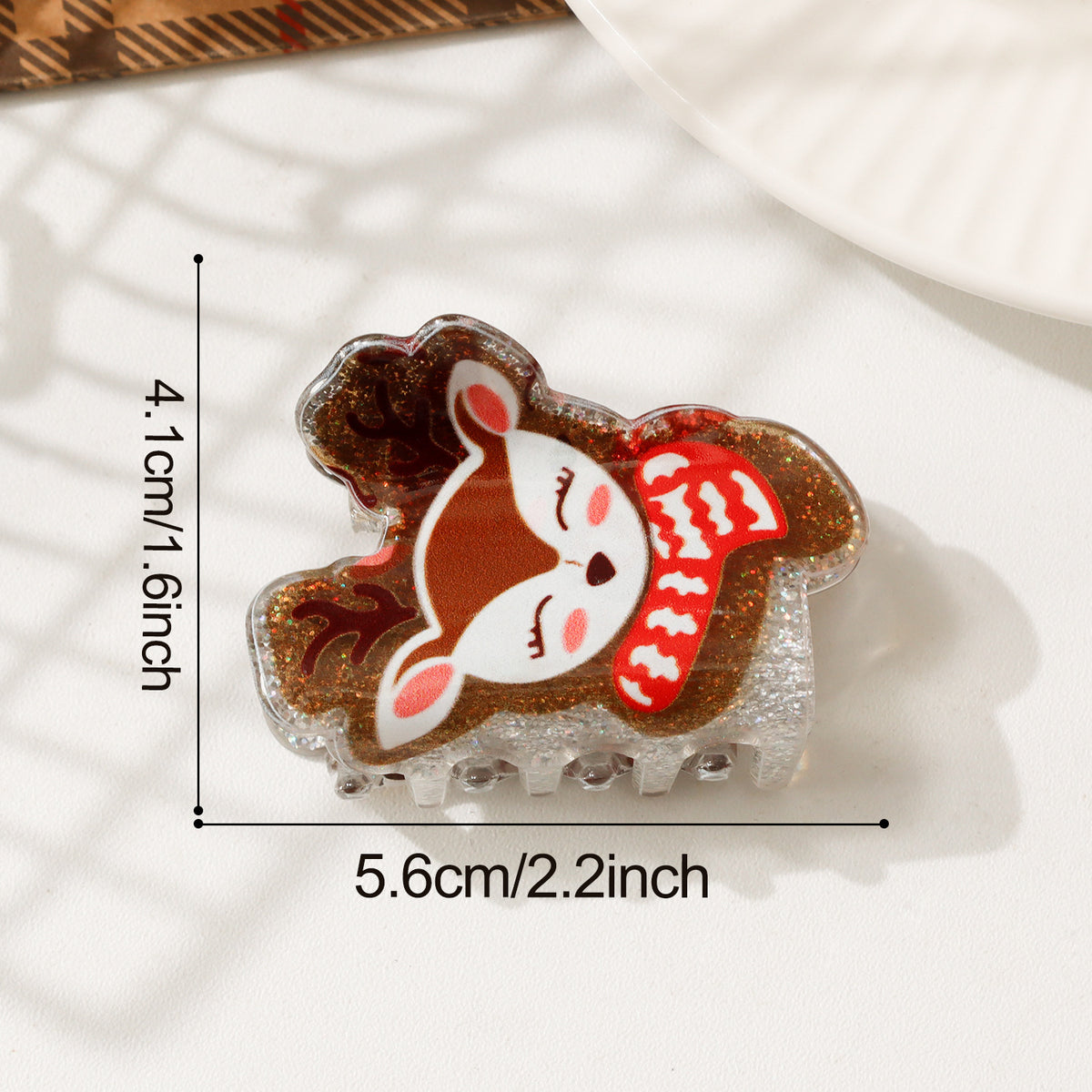 Christmas Claw Clip With Glittery Holiday Characters - Deer