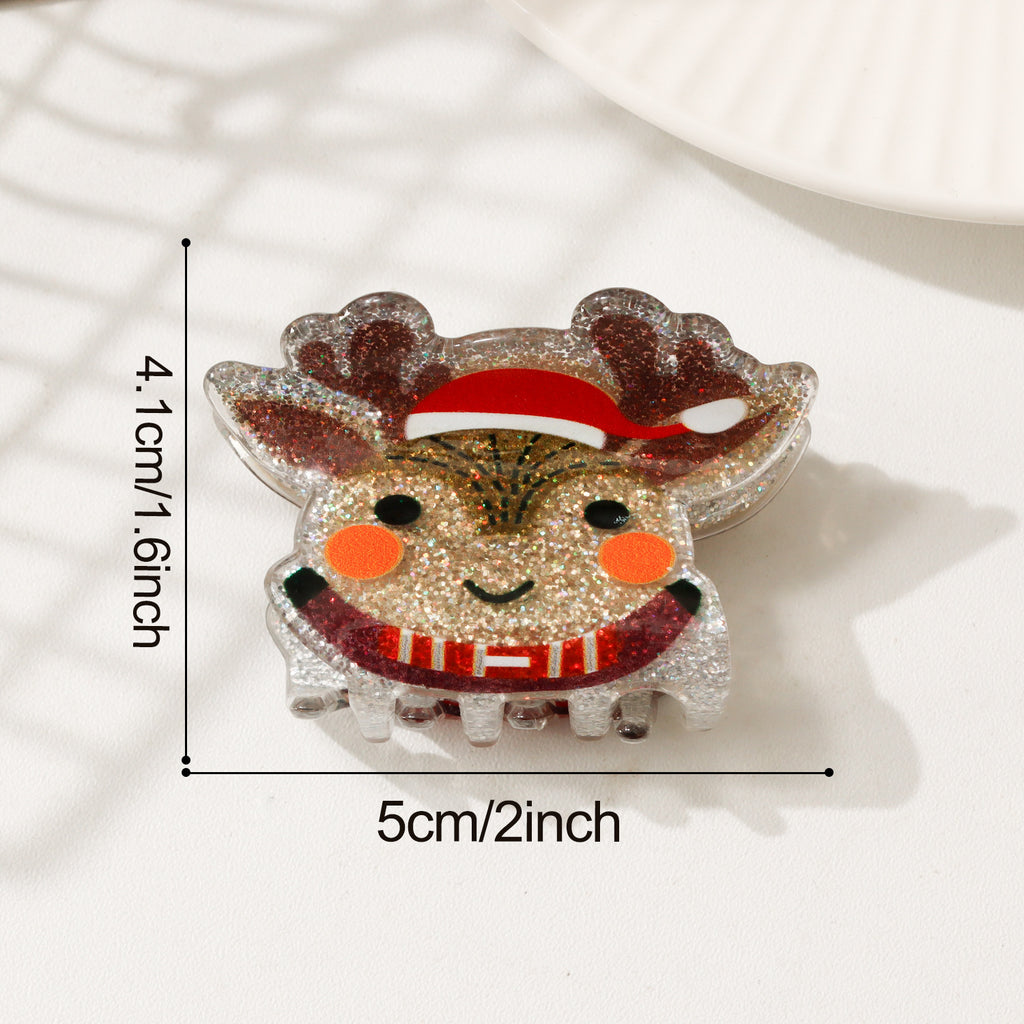Christmas Claw Clip With Glittery Holiday Characters - Deer_D5