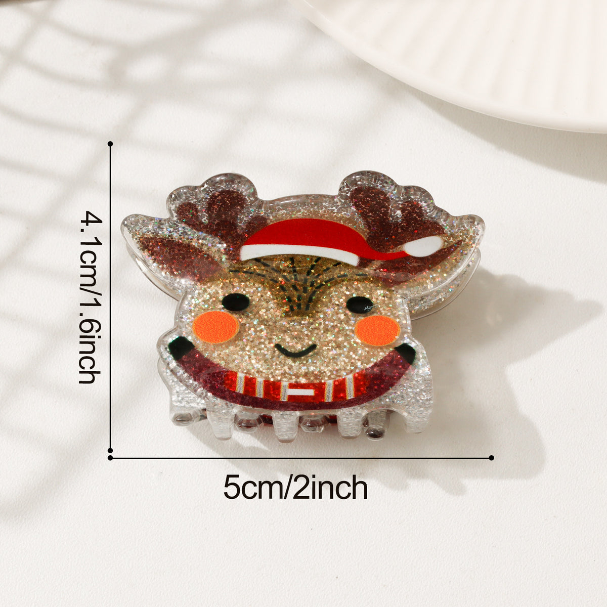 Christmas Claw Clip With Glittery Holiday Characters - Deer_D5