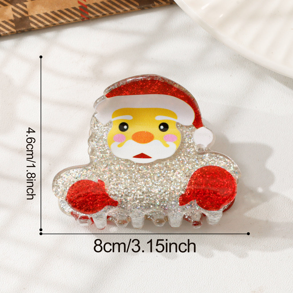 Christmas Claw Clip With Glittery Holiday Characters - Santa_Claus