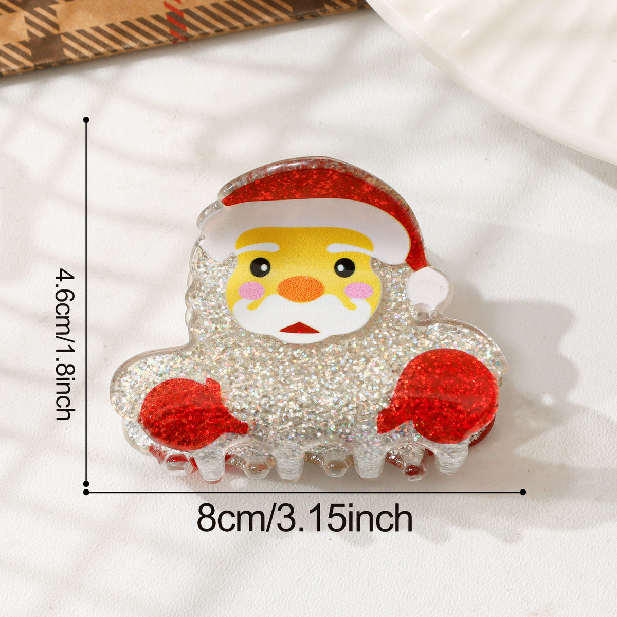 Christmas Claw Clip With Glittery Holiday Characters - Santa_Claus