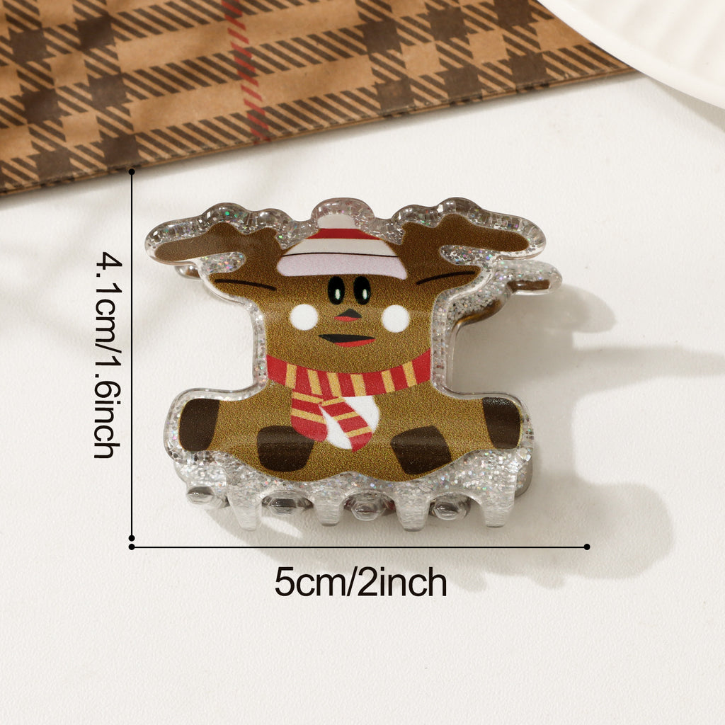 Christmas Claw Clip With Glittery Holiday Characters - Scarf_Deer