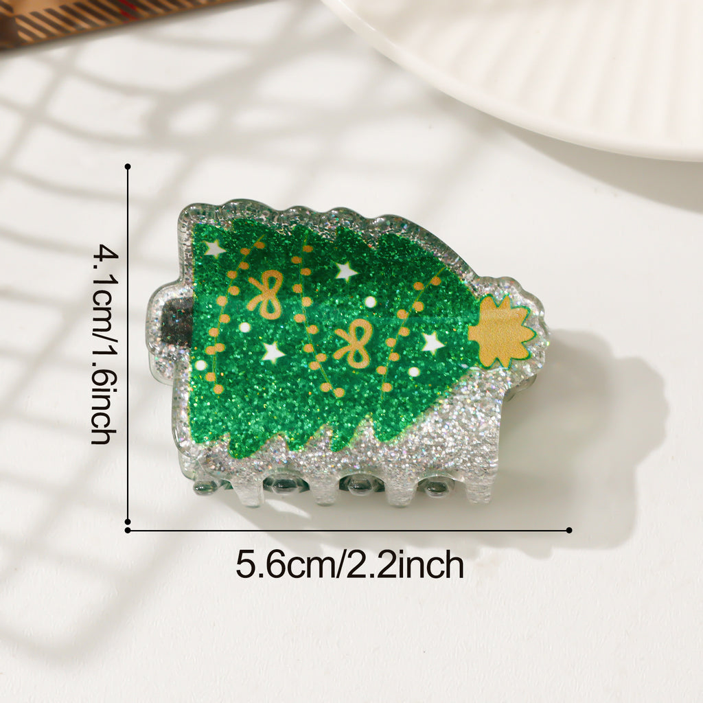Christmas Claw Clip With Glittery Holiday Characters - Tree
