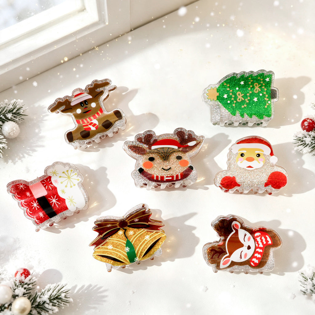 Christmas Claw Clip With Glittery Holiday Characters - view 1