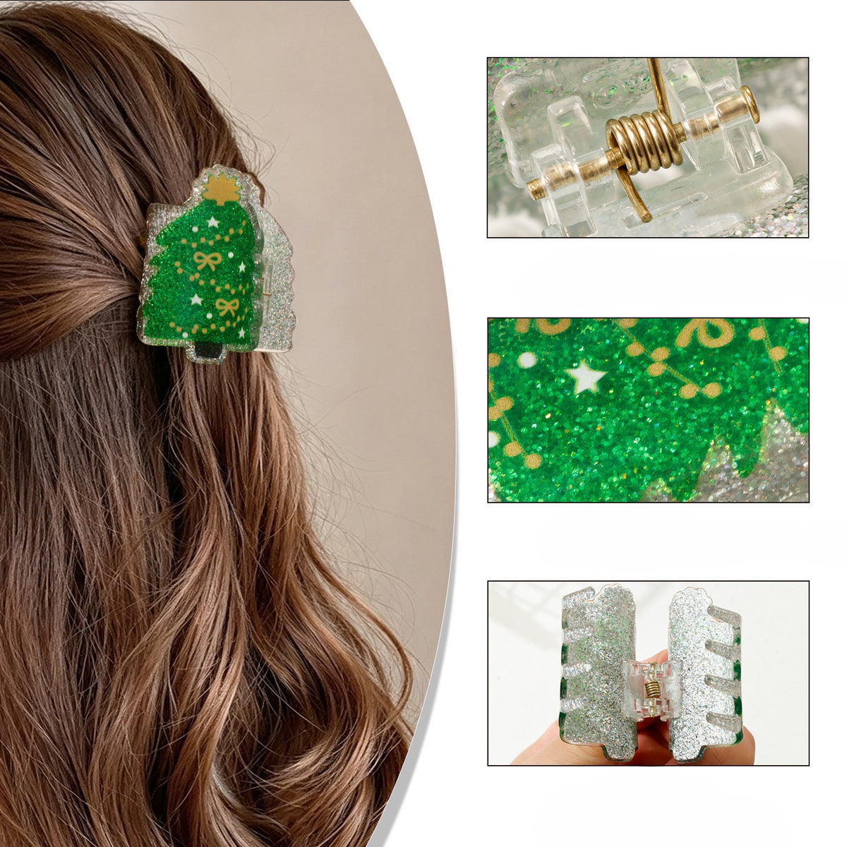 Christmas Claw Clip With Glittery Holiday Characters - view 2