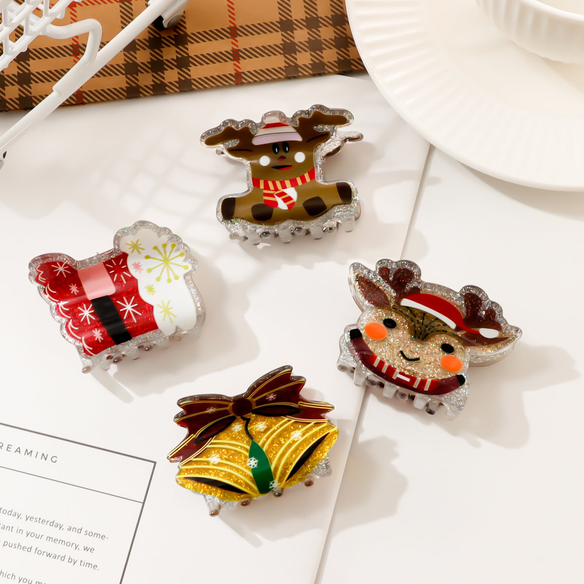 Christmas Claw Clip With Glittery Holiday Characters - view 3