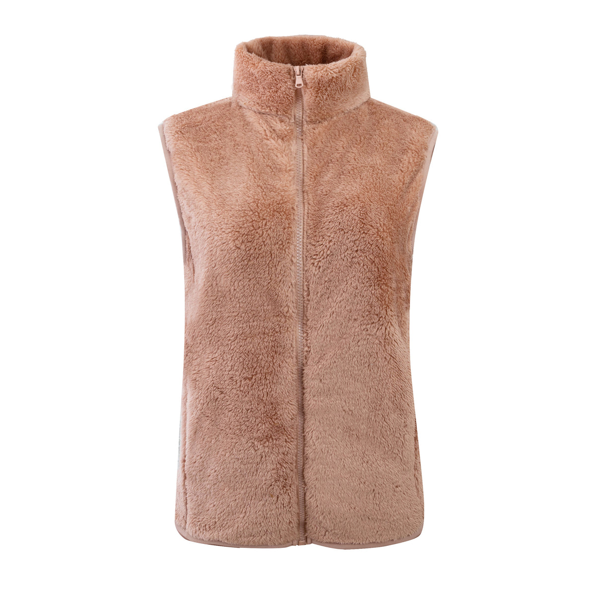 Cozy Teddy Fleece Zip Front Vest - DustyPink