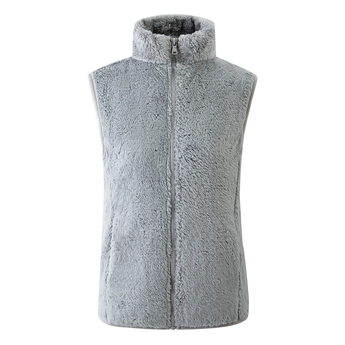 Cozy Teddy Fleece Zip Front Vest - Grey