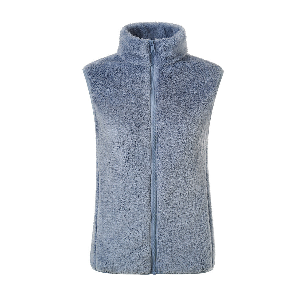 Cozy Teddy Fleece Zip Front Vest - HazeBlue