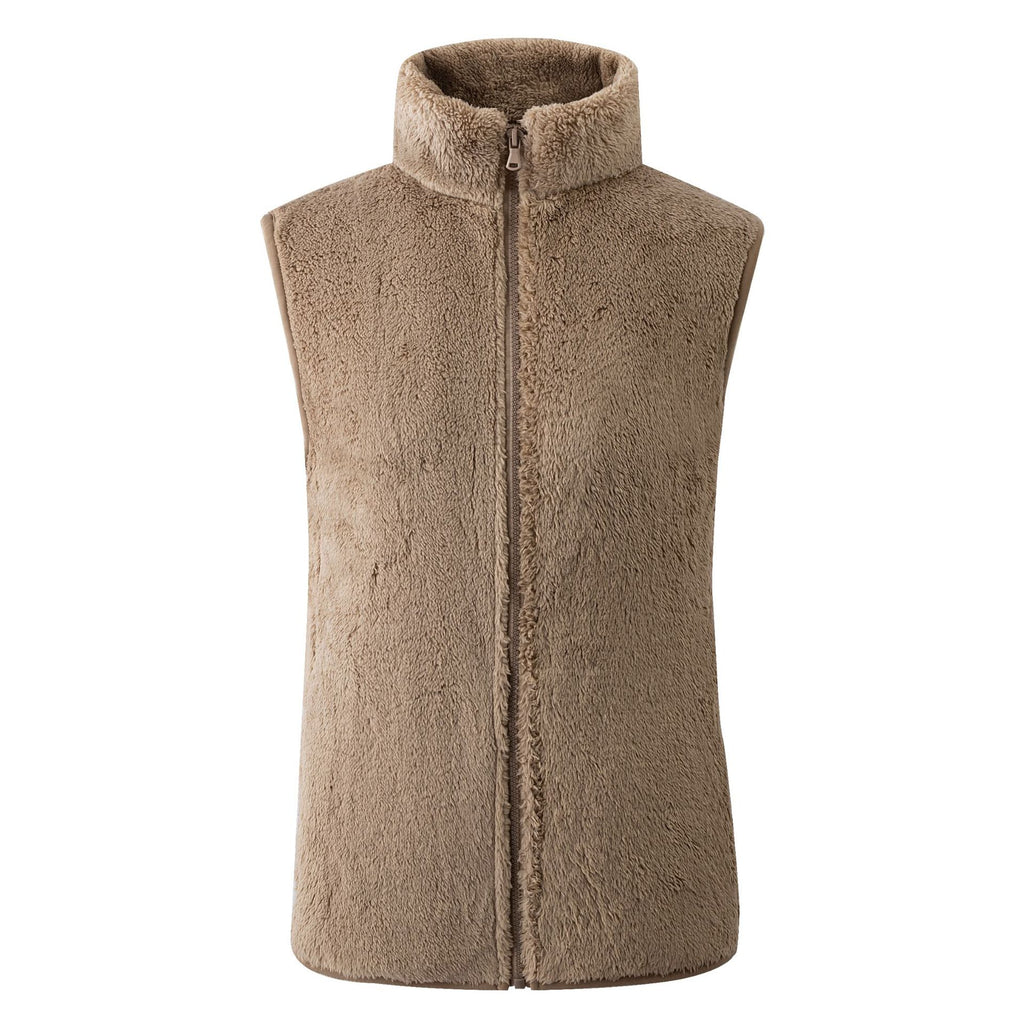 Cozy Teddy Fleece Zip Front Vest - Mocha