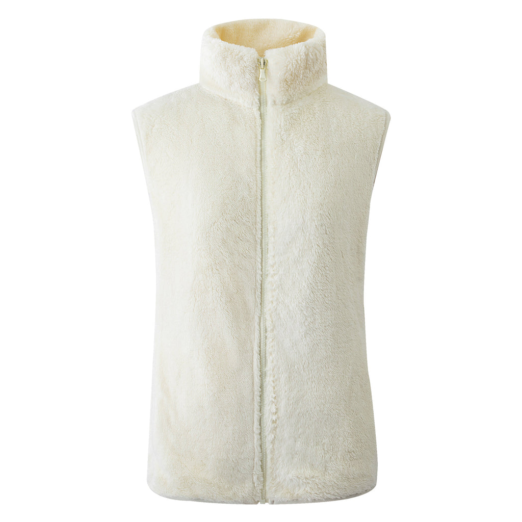Cozy Teddy Fleece Zip Front Vest - Offwhite - 1