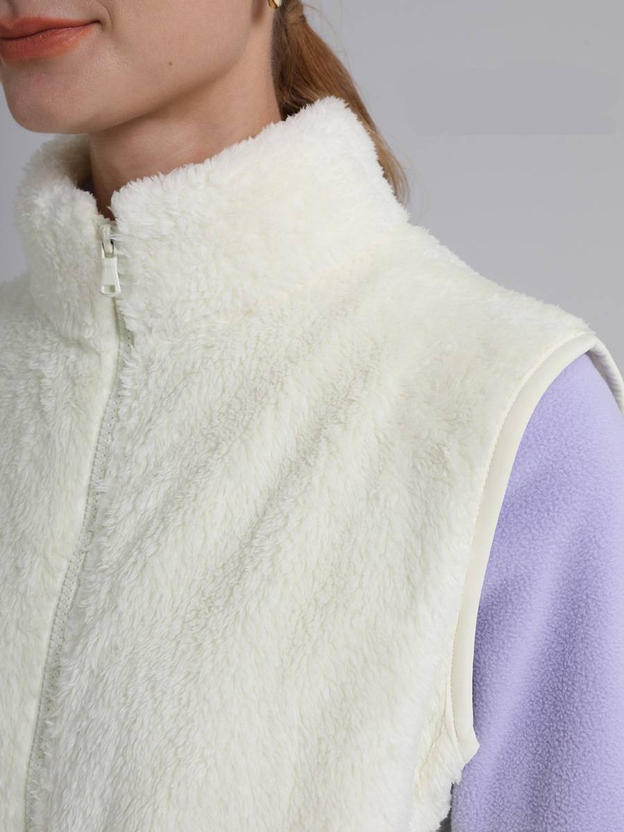 Cozy Teddy Fleece Zip Front Vest - Offwhite - 2