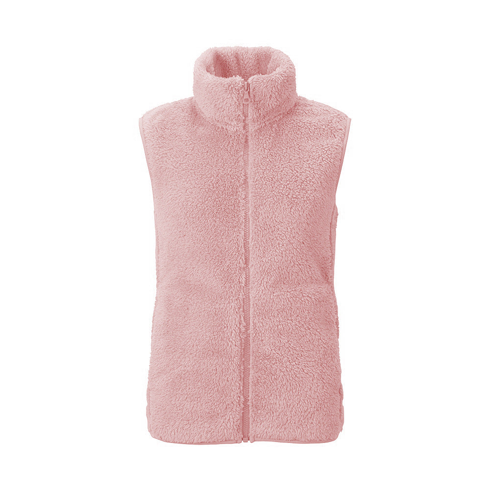 Cozy Teddy Fleece Zip Front Vest - Pink