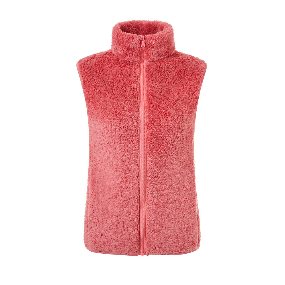 Cozy Teddy Fleece Zip Front Vest - coral