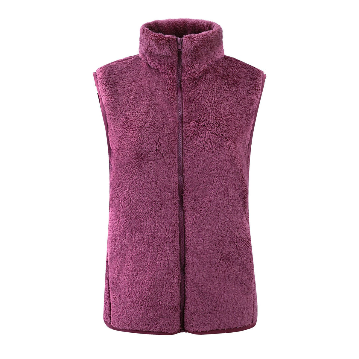Cozy Teddy Fleece Zip Front Vest - mauve