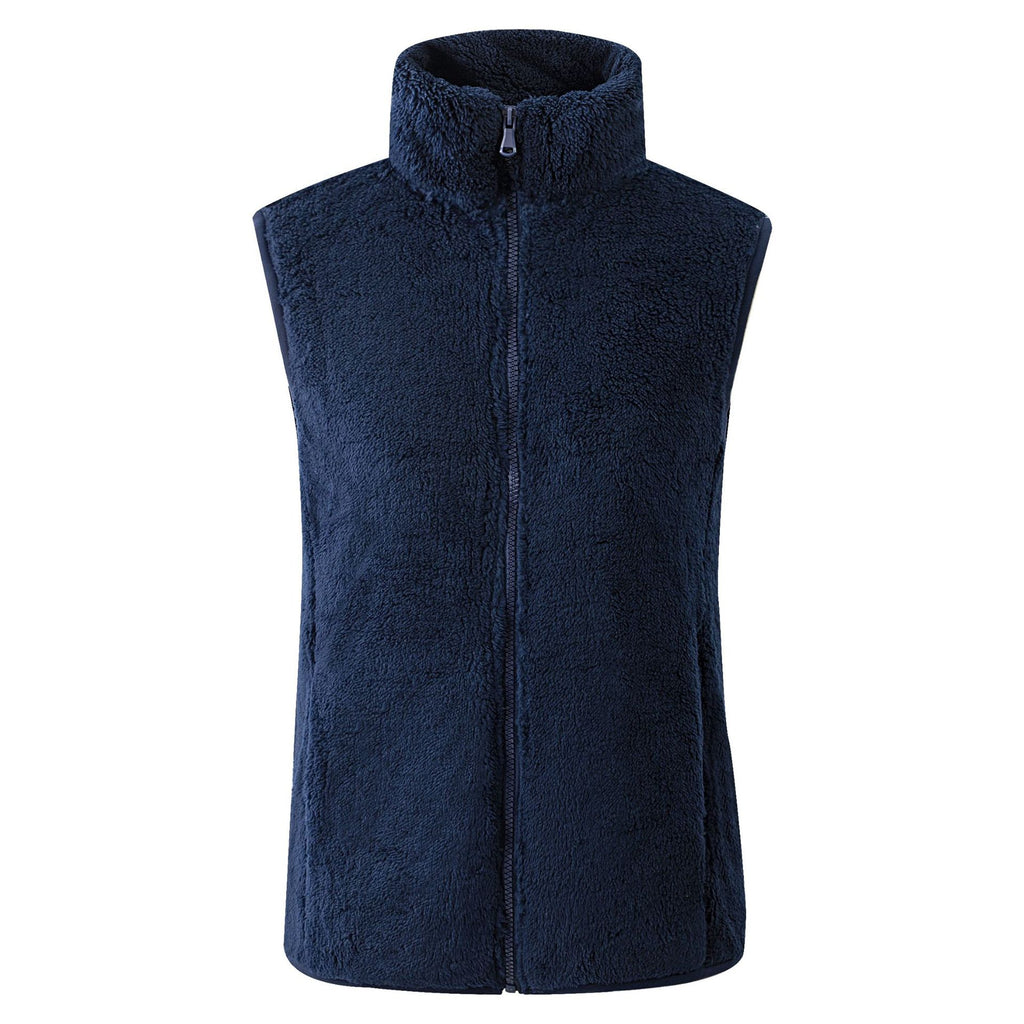 Cozy Teddy Fleece Zip Front Vest - navy