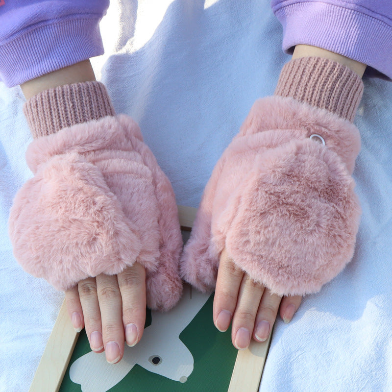 Faux Fur Flip Top Convertible Gloves - Pink