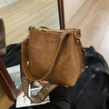 Vintage Faux Leather Bucket Bag with Woven Strap - Khaki