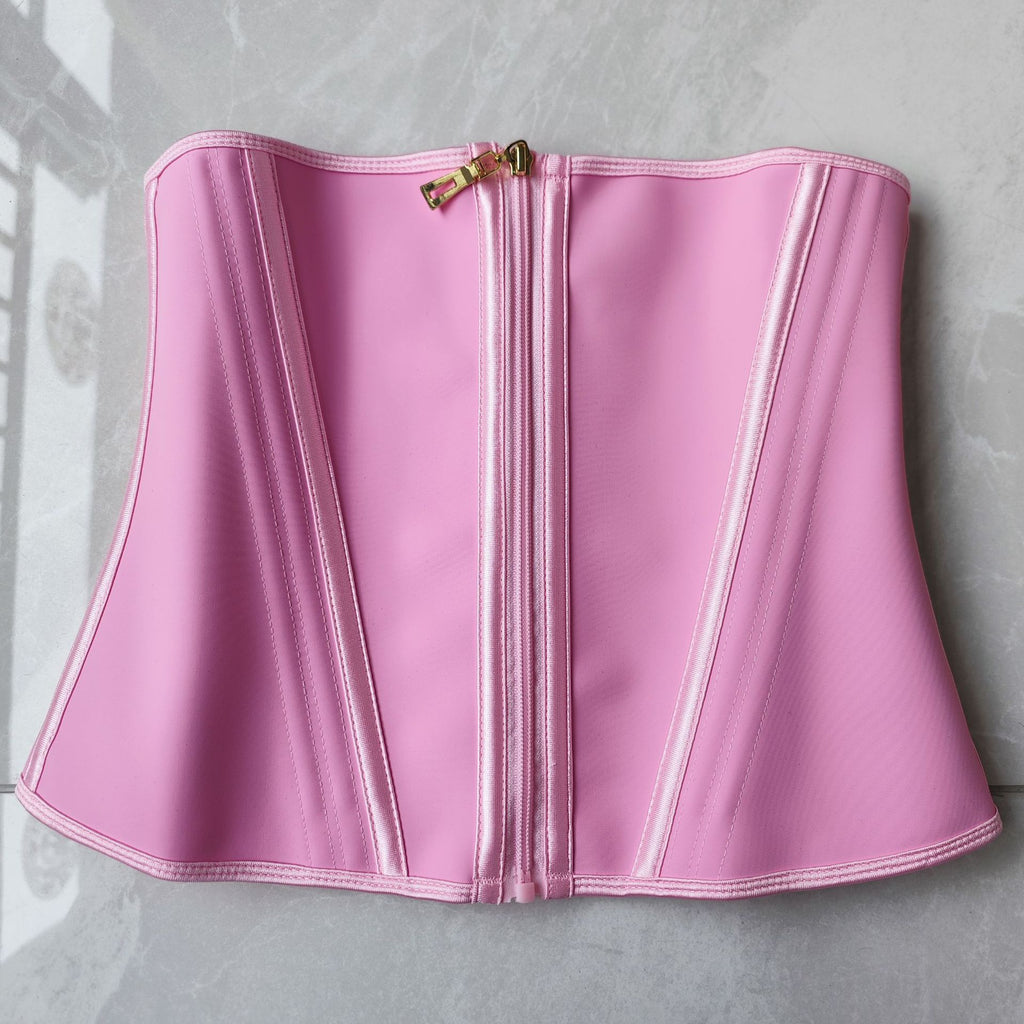 Zip Front Latex Waist Trainer Belt - Pink