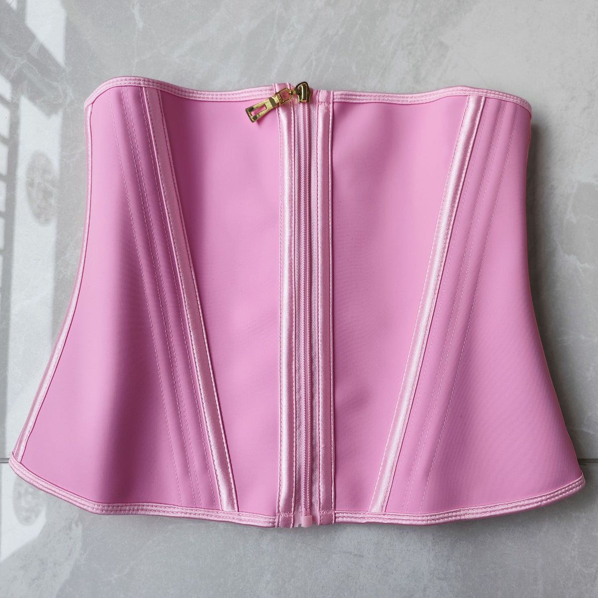 Zip Front Latex Waist Trainer Belt - Pink