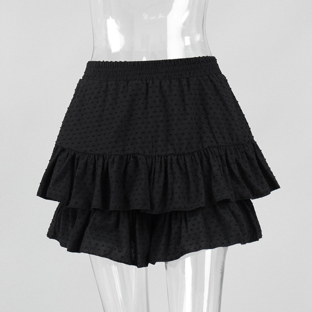 Swiss Dot Tiered Ruffle Mini Skirt - Black