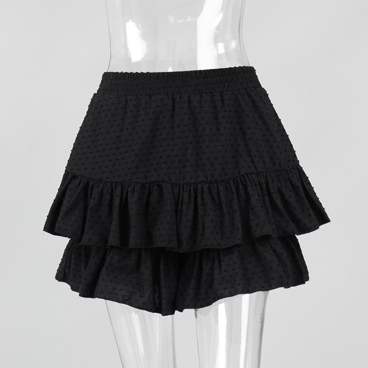 Swiss Dot Tiered Ruffle Mini Skirt - Black