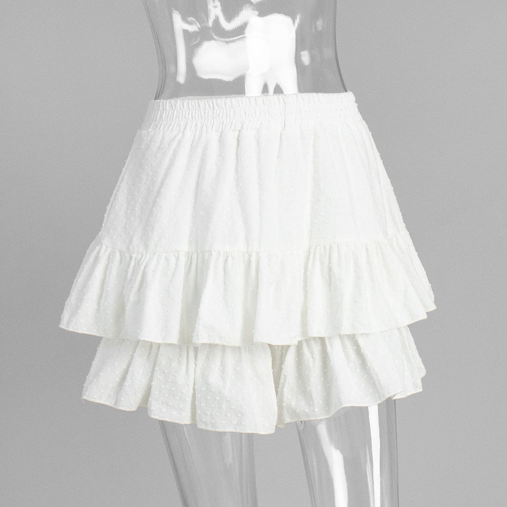 Swiss Dot Tiered Ruffle Mini Skirt - White