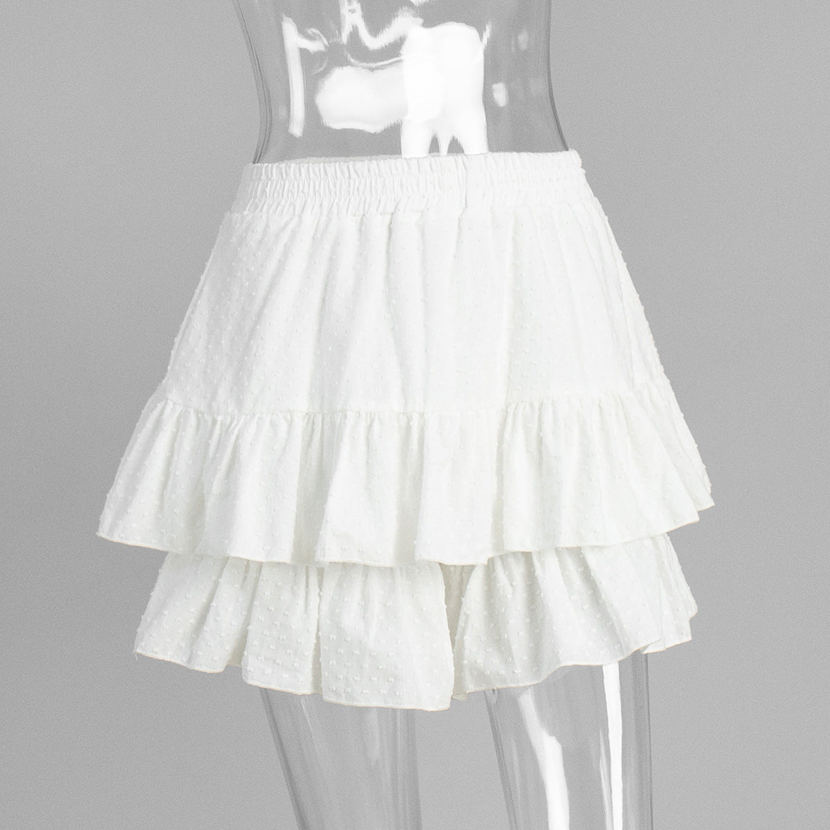 Swiss Dot Tiered Ruffle Mini Skirt - White