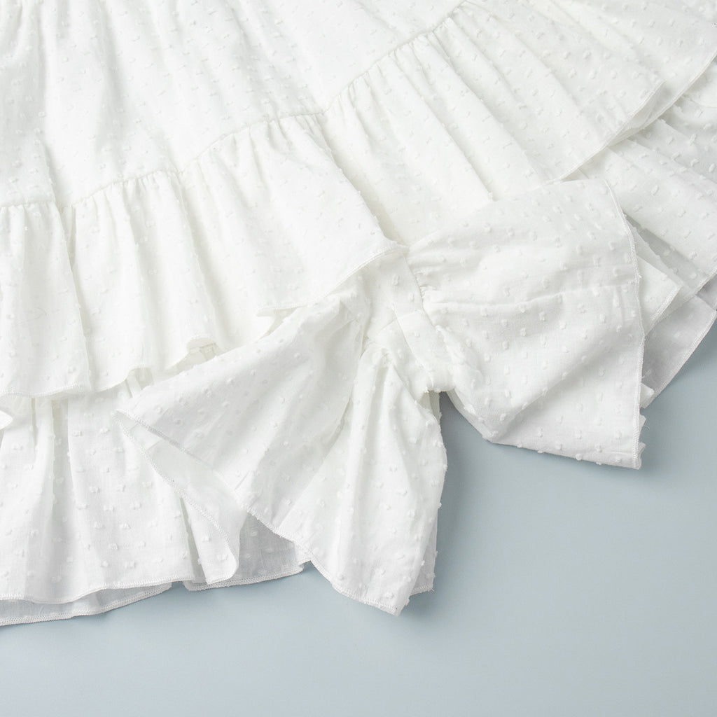 Swiss Dot Tiered Ruffle Mini Skirt - White - 3