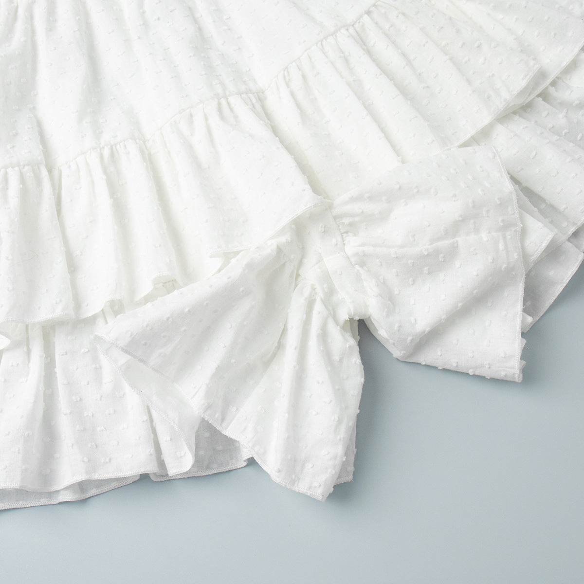 Swiss Dot Tiered Ruffle Mini Skirt - White - 3
