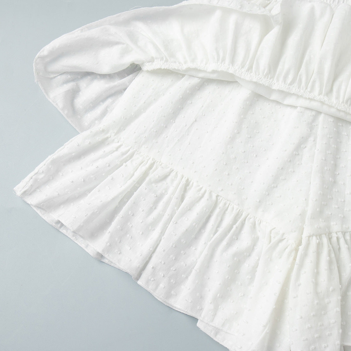 Swiss Dot Tiered Ruffle Mini Skirt - White - 4
