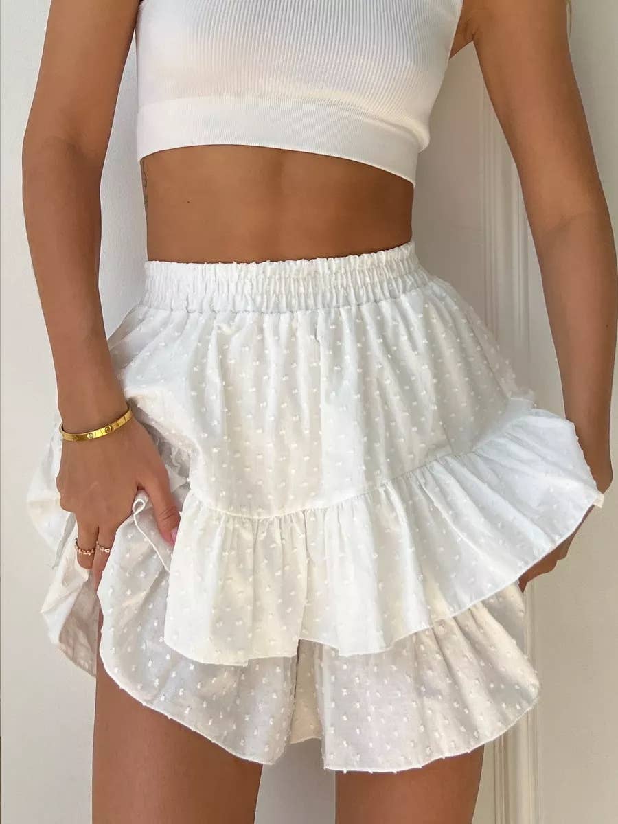 Swiss Dot Tiered Ruffle Mini Skirt