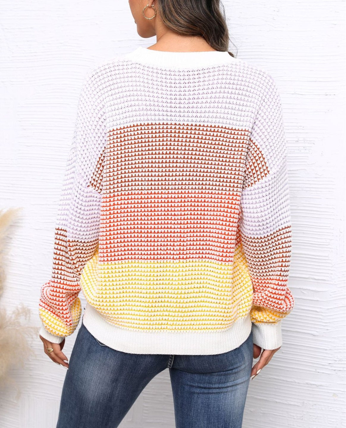 Waffle Knit Colour Block Stripe Top - White - 3
