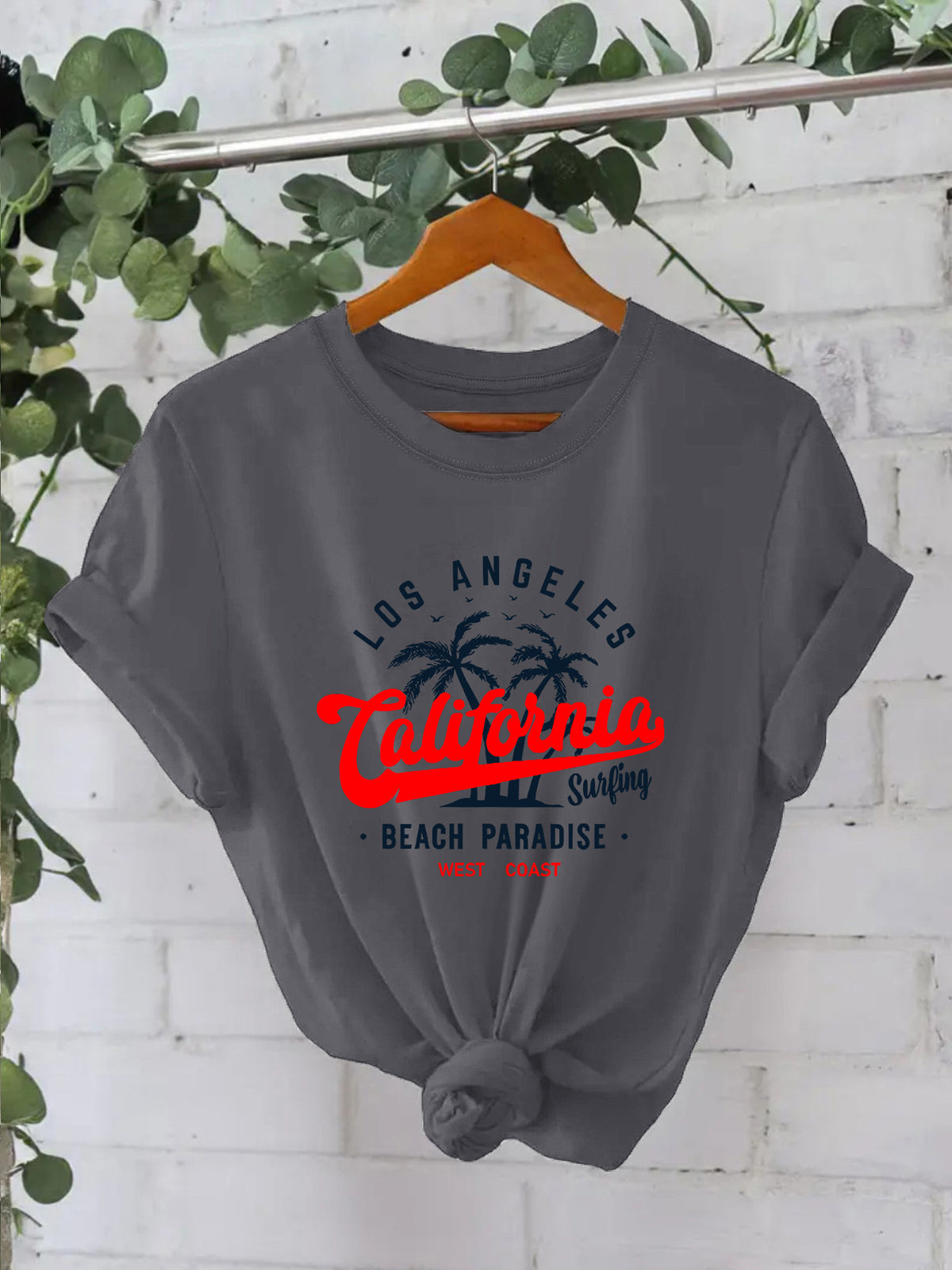 California Palm Print Graphic Tee - Grey