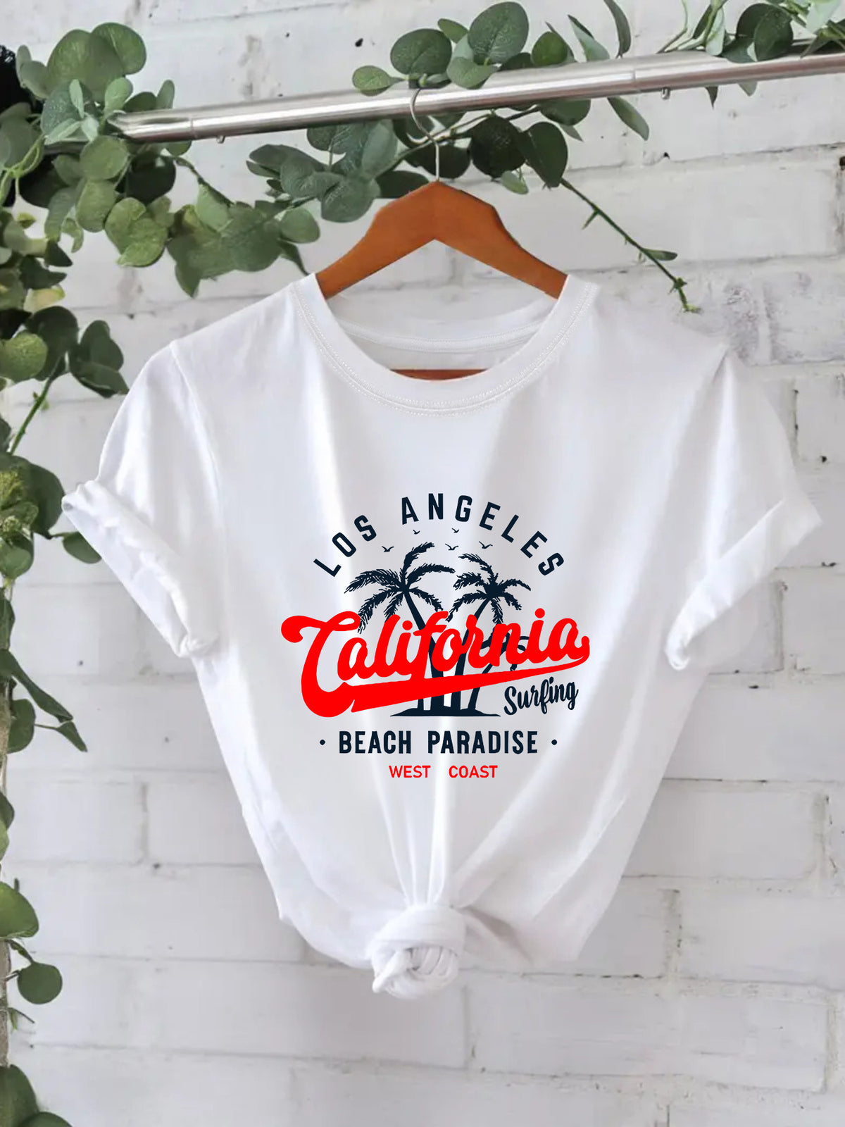 California Palm Print Graphic Tee - white