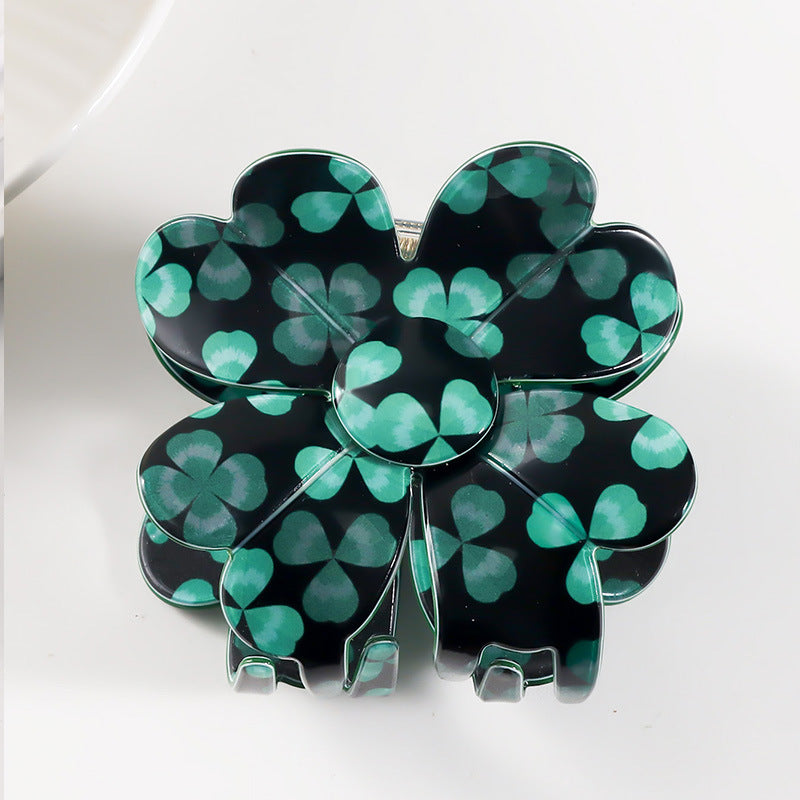 Printed Clover Shape Hair Claw Clip - Color_4