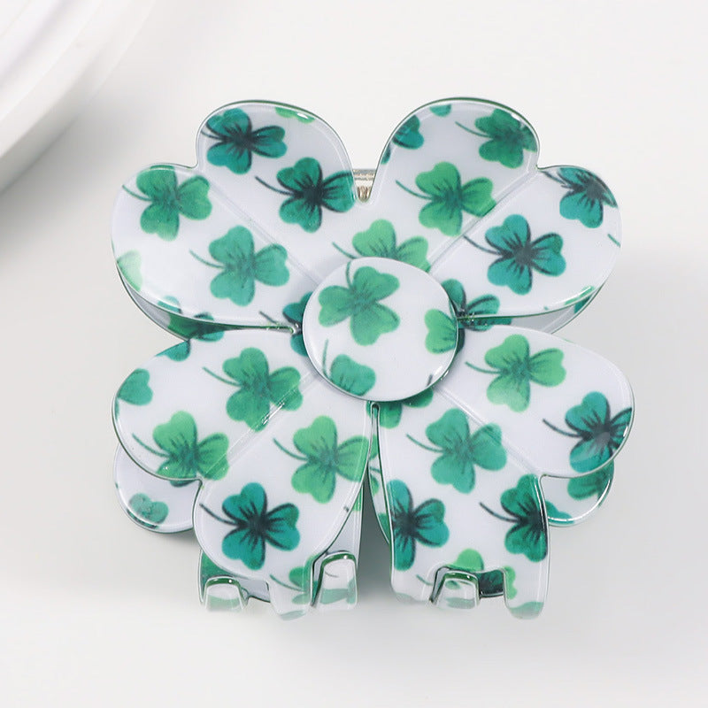 Printed Clover Shape Hair Claw Clip - Color_5