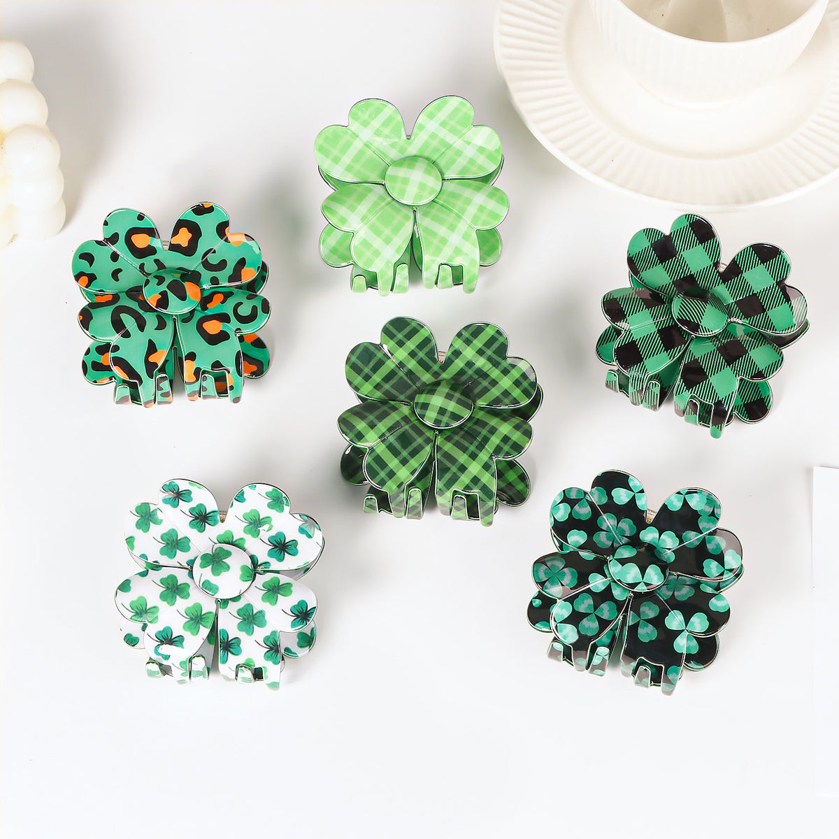 Printed Clover Shape Hair Claw Clip